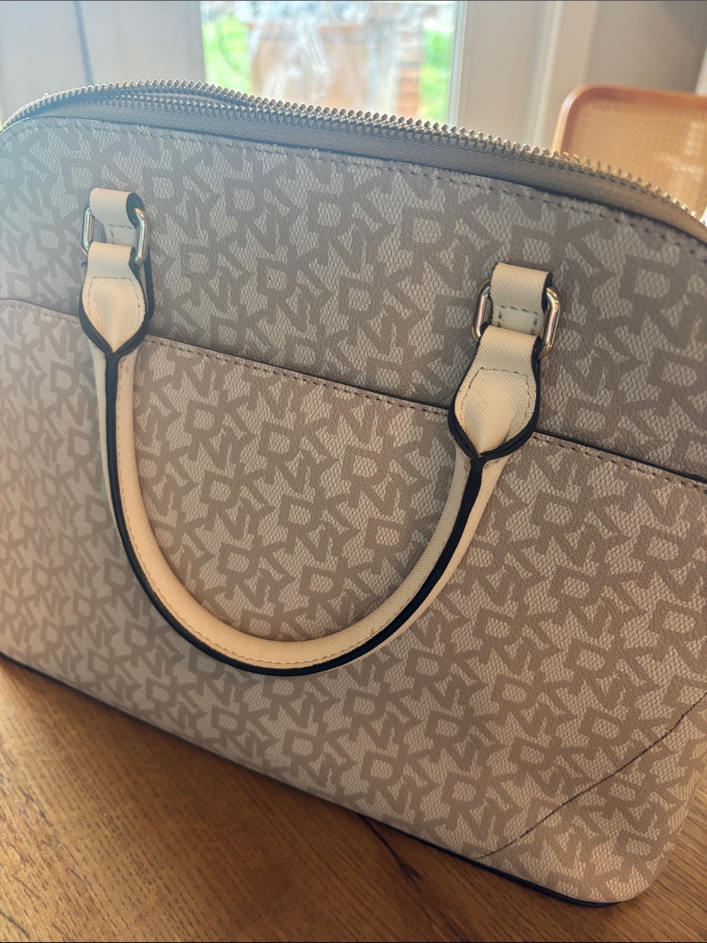 DKNY Cream Satchel with Pink Floral Accents - Picture 4 of 6